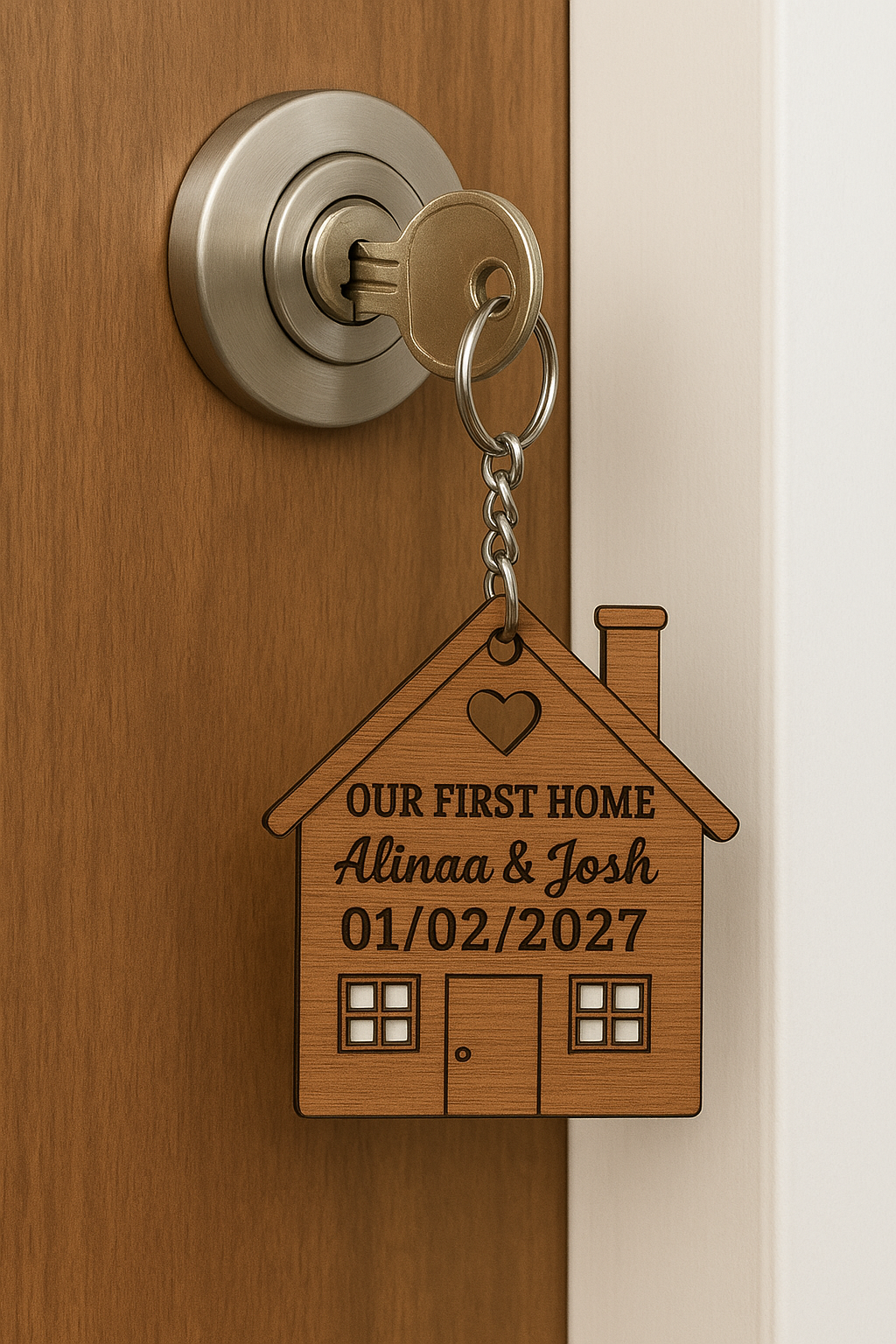 Our First Home Personalised Couples Keyring, House Warming Key Chain