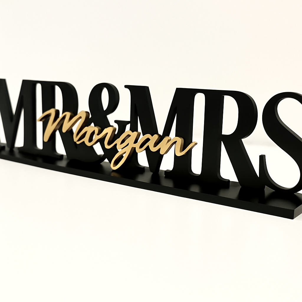 3D acrylic personalised Mr and Mrs standing desk plaque - Image 3